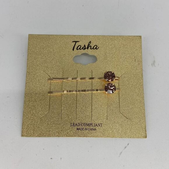 Tasha Purple Clear Pink  Two Set Bobby Pin Jewel New - Picture 2 of 2